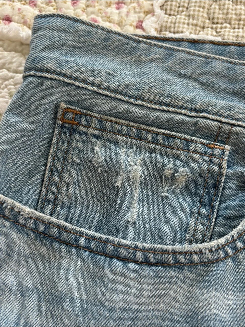 Madewell Baggy Jean Shorts Blue Women's Washed Blue Denim Size 18W Distressed